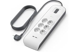 Belkin Ciabatta multipresa con USB e 6 prese, protezione dalle sovratensioni con 6 prese CA protette e 2 porte di ricarica USB-A da 2,4 A, cavo di prolunga da 2 m, presa multipla per casa e ufficio