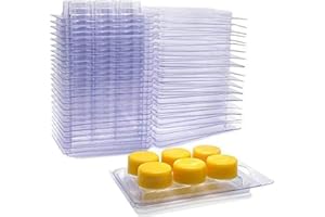 HugeDE 20 Pcs 6 Cavity Clear Plastic Wax Melt Molds Soap Wax Melts Boxes Clamshell Mould Cube Tray for Candle Making Round