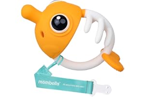 Juguetes para la dentición de bebés a partir de 3 meses con clip para el chupete, Mordedor Mombella Pez Payaso 6-12 meses, Juguete de silicona suave para masticar para recién nacidos, Amarillo