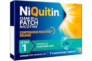 NiQuitin, Step 1, Stop Smoking Aid Therapy, 24 h Craving Control, Invisible Nicotine Patches, 21 mg Nicotine Patch, 7 Clear Patches for 1 Weeks Treatment