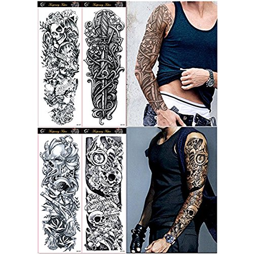 ULTNICE 4 Blätter temporäre Arm Tattoos Extra große vollständige Arm temporäre Tattoo Aufkleber für Männer - 2