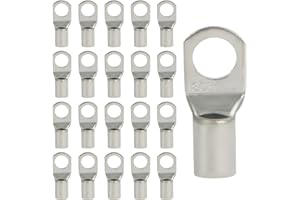 QIDARUSXL 20 Pezzi Capicorda – 35mm2 Capicorda a Occhiello M10 in Rame Ispessito, Terminali a Crimpare ad Anello, Connettori SC Non Isolati, per Auto e Sistemi Elettrici (Argento, SC35-10)