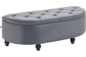 HOMCOM Semi-Circle Ottoman Storage Bench, Bed End Bench, Tufted Upholstered Window Seat Footrest Stool with Rubberwood Legs for Bedroom & Entryway, 120 x 46 x 42 cm, Dark Grey