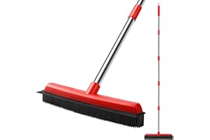 Mitclear Escoba de goma con mango largo (60 pulgadas), cepillo de suelo para interiores con escobilla de goma integrada (13 pulgadas), barredora de alfombras 2 en 1, removedor de pelo de mascotas
