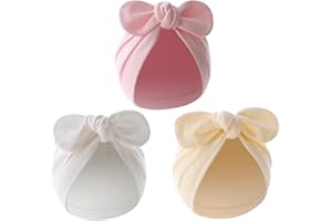 MTBRICEY 3 Piezas Sombreros de Bebé Recién Nacido Bowknot Sombreros de Turbante Sombreros de Algodón de Color Sólido Tapa Cálida Transpirable Beanies Bonnets para Niñas Niños Bebés Pequeños