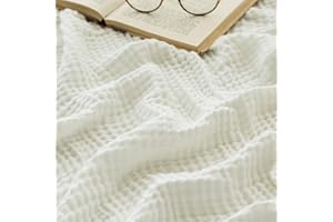 EMME Couverture en Coton, Couverture prélavée, Douce et Respirante, Couverture de Canapé Universelle Légère et Confortable en Coton pour Toutes Les Saisons (Blanc, 140 x 190 cm)