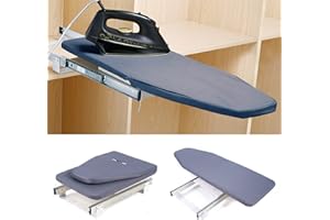 SHIYINGE Wysuwana deska do prasowania o 180°, wysuwana półka do prasowania, składana w szafie, montaż ścienny, wysuwana półka do prasowania, składana, obrotowa, do szuflady, garderoby, szafki, kolor szary