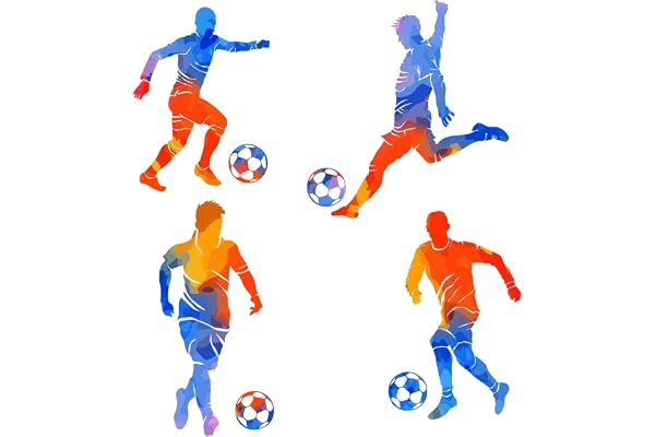 PLIGREAT Lot de 8 autocollants muraux en vinyle coloré avec silhouette de joueur de football pour les amateurs de football, chambre de garçon, salle de sport, décoration murale