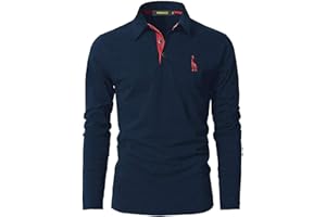VMSUCIJ Polo Manga Larga Hombre Algodón Jirafa Bordado Shirt Clásico Golf Tenis Camiseta con Bolsillo