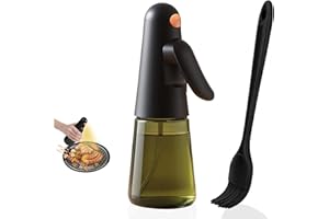 Euqvunn Pulverizador Aceite Spray para Cocina 200ml - Botella de Vidrio Bloqueadora de Luz, Diseño Anti-Fugas 360°, Dispensador de Aceite para Freidoras de Aire, con Pincel para Aceite (Negro)