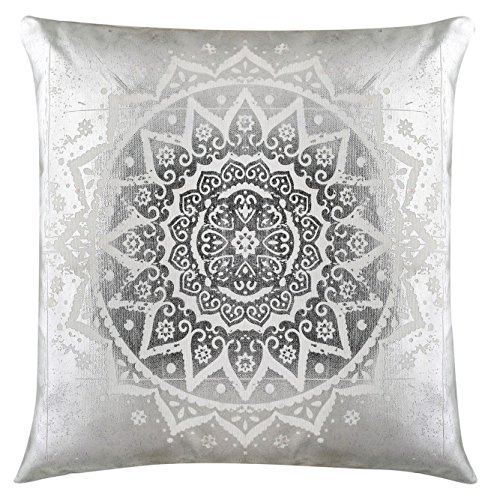 Mandala, Metallic Kissenbezug, modernes Kissen, Folie Print Design, 100% Baumwolle, Kissen, weiß, silber, 43,2 x 43,2 cm 43 cm x 43 cm,