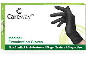 Careway Nitrile Black Powder Free Disposable Medical Examination Hand Gloves, Chemical Resistant, Latex-Free, Non-Sterile, Food Grade (Medium, 100 Pack), Pack of 1