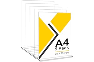 CIOXSOIO 5 Unidades Soporte Cartel A4 de Acrílico, Forma T Expositor Metacrilato Soporte Menú, Porta Carteles Menus Restaurante, Soporte de Sobremesa, Titular de Menú Póster para Hotel, Tienda, Transparente