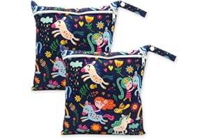 Bieiyhe 2 Stück Wetbag Kindergarten Wasserdicht Windeltaschen Nasstasche Baby Nassbeutel für Nasse Schwimmsachen Wetbag Stoffwindeln Waschbar Windelbeutel für Unterwegs Dry Wet Bag mit Reißverschluss