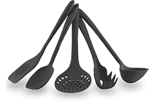 Kochblume Starter-Set - Flexwender & Soßenlöffel L & Schaumlöffel & Pastalöffel & Schöpfkelle L 5er Set | Premium-Silikon | Hitzbeständig | Spülmaschinenfest | Farbe: anthrazit