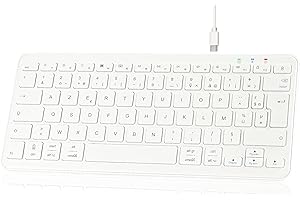 Qulose Clavier sans Fil Bluetooth, Mini Clavier AZERTY Français, Clavier Léger Silencieux, Rechargeable USB C, 12 Raccourcis Multimédias, pour Mac, iPad, iPhone, Android, Windows-Blanc