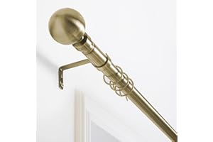 Oxford Homeware Curtain Poles Metal Extendable - Durable Plain Ball Curtain Pole Set Includes Finials, Rings, Brackets & Fittings (Antique Brass, 160-300 Cm, 63 Inches to 118 Inches)