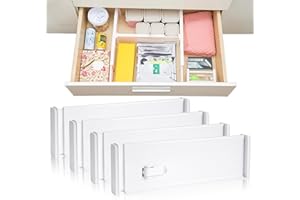 LONNEY Schubladentrenner Verstellbar Schubladen Ordnungssystem 4er-Set Schubladen Organizer 27-47cm weiß für Küchenspeicher, Schlafzimmer, Kommode (weiß)