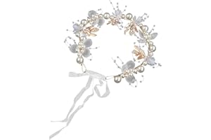 RUNDAGO 1 Pieza Perla Vestido de Pelo Diadema Flores para Niña Adorno, Tocados de Niña Comunion para Bodas Compromisos Graduaciones Fiestas de Cumpleaños Festivales