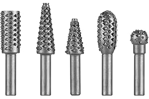 VBNZBK Set di 5 frese per legno per trapano, raspa da 11 a 12 mm, fresa in metallo duro, intaglio, lucidatura, incisione, foratura con fusto da 6 mm