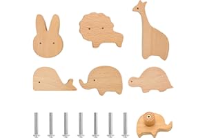 VOSSOT Möbelgriffe aus Holz für Kinderzimmer 6 Stück Tierform Schrankknöpfe mit Schrauben