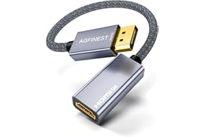 AGFINEST Adaptateur DisplayPort 1.4 Vers HDMI 2.1 Unidirectionnelle- 8K@60Hz 4K@240Hz, Source DP Vers Écran HDMI, Mâle Vers Femelle Pour PC/Laptop/RTX/RX GPU vers Moniteur/TV