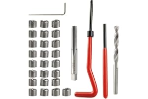 Mesee 30Pcs Kit de Réparation de Filetage M6 Outil d'insertion de Filetage Rapporté Métrique en Acier Inoxydable, Ensemble Réparation de Filetage avec Clé, Foret Hélicoïdal HSS et Taraud de Filet M6