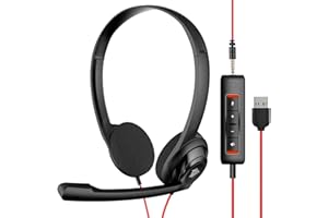 NUBWO USB Noise Cancelling Mic PC Headset, 3.5mm/USB Connectivity, Surround Sound, On-Ear Gaming Headset for Casual Gaming, E-Learning and Music