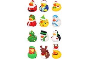 Henbrandt 12 x Mini Christmas Rubber Ducks 12 Assorted Xmas Designs Children’s Duckies Variety Pack Cruising Ducks Kids Bath Toys Stocking Filler Games Bathtub Play for Boys and Girls