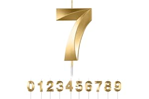 MACLUNAR 7th Birthday Number Candles,3D Gold Birthday Candle,Number 7 Candle for Birthday Party Cake Topper Decorations for Boys Girls Birthday Party Anniversary Supplies