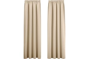 PONY DANCE Rideau Occultant - Rideau Salon Thermiques Phonique Anti Bruit Galon Fronceur sans Percage Décoration pour Salon Cuisine Chambre Maison, Jaune Beige, 140 x 245 cm, 2 Panneaux