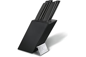 Victorinox Swiss Modern Soporte para 6 cuchillos, incluyendo 5 cuchillos de cocina y 1 tenedor, fabricado en madera de haya lacada en negro