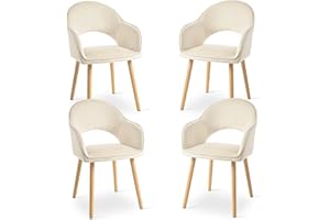 Goeurvant Dining Chairs Set of 4, Upholstered Chairs with Armrests& Wooden Legs, Velvet Upholstered Ergonomic Side Kitchen Chair, Living Room Chair for Dining Room and Kitchen, Cream