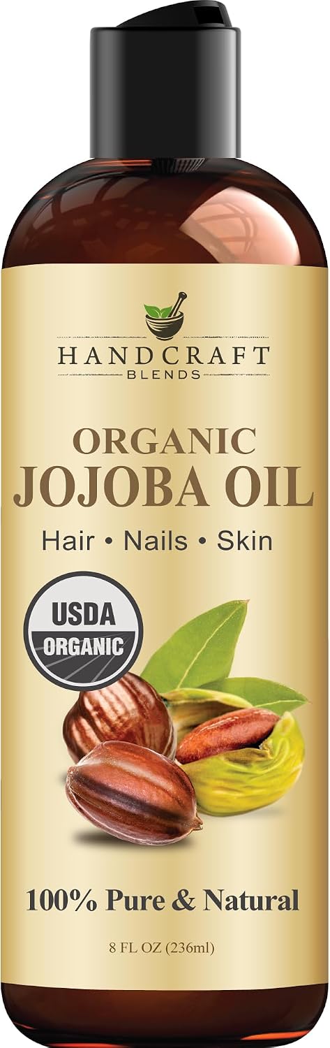 Handcraft Blends USDA Organic Jojoba Oil - Cold-Pressed 236 ml - 100% Pure and Natural - Premium Grade Carrier Oil for Skin and Hair - Hair and Body - Hexane-Free