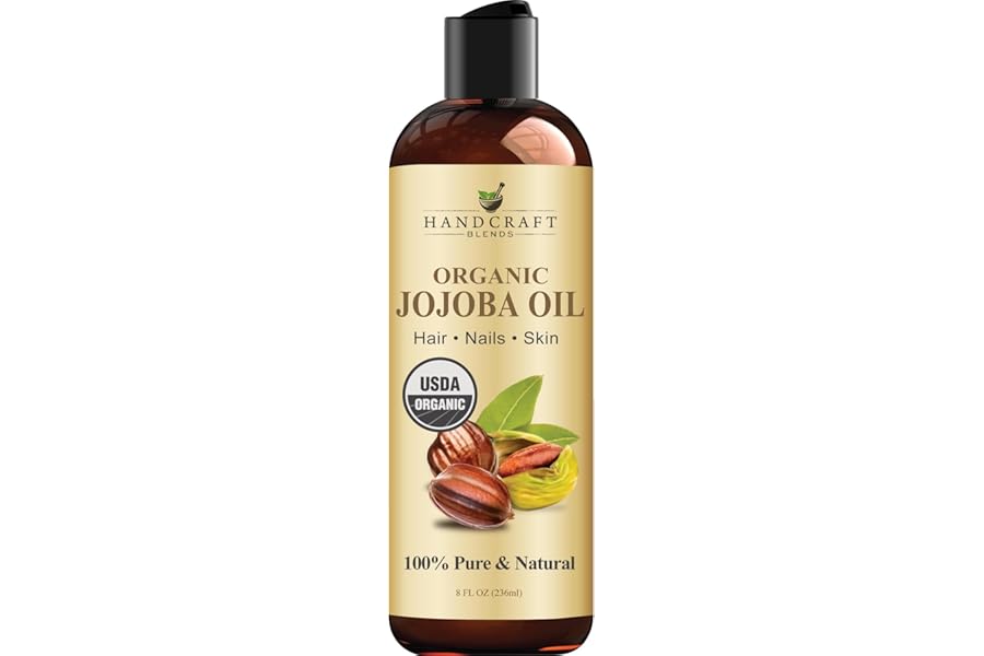 Handcraft Blends USDA Organic Jojoba Oil - Cold-Pressed 236 ml - 100% Pure and Natural - Premium Grade Carrier Oil for Skin and Hair - Hair and Body - Hexane-Free