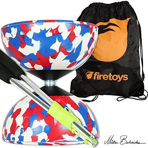 Harlequin Diabolos Set, Metal Diabolo Sticks, Diablo String & Bag (Blue, Red & White)