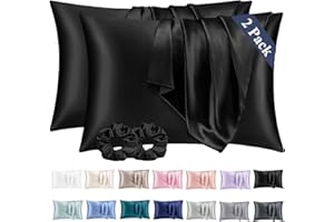 Vielit 2 Pack Satin Pillowcase for Hair and Skin,Soft as Silk Pillowcases for Hair and Skin,Easier Care than Silk Pillow Case Black Pillowcases for 50x75cm Pillow Envelope & 2 Satin Scrunchies
