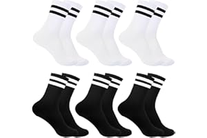 CELIODD Calcetines de Tenis Para Mujer 6 Pares - Deportivos Tubo Medio, Estilo Retro Para Hombres y Mujeres Tallas 39-42 (Negro*3 Blanco*3)