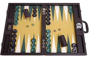 Wycliffe Brothers 21” Professional Backgammon Set – Dark Brown Case with Mustard Field - Masters Edition