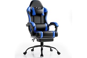 HOTOSYCH Sedia Gaming Ergonomica, Poltrona Gaming con Schienale Regolabile, Sedia da Gamer con Poggiatesta e Supporto Lombare, Sedia Gamer in Pelle Sedia Gaming con Poggiapiedi (Cuscino piatto, Blu)