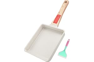 Bobikuke Tamagoyaki Poêle à omelette rectangulaire japonaise avec poignée amovible Compatible avec tous les types de feux, four et lave-vaisselle 19 x 16 cm