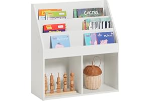 SoBuy Kids Bookshelf and Toy Storage Unit with 3 Tiers and 2 Storage Partitions Children's Bookcase for Nursery Toddler Room Baby Book Shelf Kids Book Storage White 73x30x80 cm KMB01-W