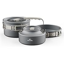Bulin Camping Cookware Set, Outdoor Camping Cooking Set Aluminium, Camping Pots and Pans for 1 2 4 6 Persons Picnic Camping Hiking (1 Person 1.3L