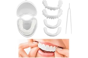 WISESURF 1 Pairs Instant Veneers Dentures, Whitening Cosmetic Temporary Tooth Set Fake False Teeth Clip in Veneers Teeth with Heart Box, Snap on Veneers Teeth Top Bottom for Men Women Regain Confident Smile
