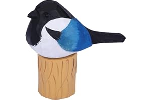 WEWAYSMILE Wooden Carved Bird Figurine, Hand Carved Painted Wooden Statues, Small Wooden Carved Bird, Cute Animal Ornament Craft for Home Office Desktop Decoration(Magpie)