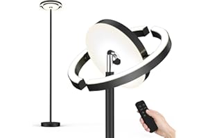FIMEI Floor Lamp, Stepless Dimming & 3000K - 6000K Color Temperatures, Remote/Touch Independent Control, Eye-Protecting, Uplighter Floor Lamp for Living Room, Central Lamp Downward, Black