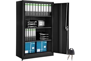 TecTake® Armario Archivador, Cierre De Seguridad, 4 Alturas, Cajones Ajustables, Mueble Oficina, Acero, Puertas Reforzadas, Limpieza Sencilla, Candado De Seguridad - 140x40x90cm Negro