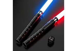 MOZC Sabre Laser, Sabre Laser Enfant avec 15 Couleurs, Sabre Laser Duel pour 4 Modes et Sons, Sabre Laser Enfants à Chargement USB-C, Que la Force Soit avec toi(Noir) ((2.0) 2PC)