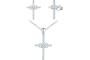 CPSLOVE Collares de cruz para mujer, Pendientes de cruz para mujer, Conjunto de joyas para mujer niña, collar colgante y pendientes de plata 925, Circón brillante