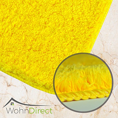 Designer Badematten 3er SPAR-SET | 3 x Flauschige Badvorleger 45 x 45 cm + 50 x 80 cm + 60 x 100 cm | Rutschfest & Waschbar | Geeignet für Fußbodenheizung & Badezimmer | Gelb | – MIT WC-AUSSCHNITT - 3